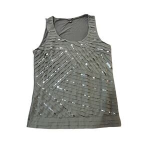 Ann Taylor Black Pleated Embellished Top – Elegant Sequin Detail  L